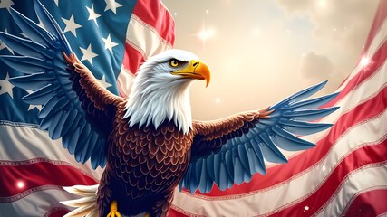 Patriotic 4th of July Poster with USA Flag and Eagle – Customizable Text Area for Personalization