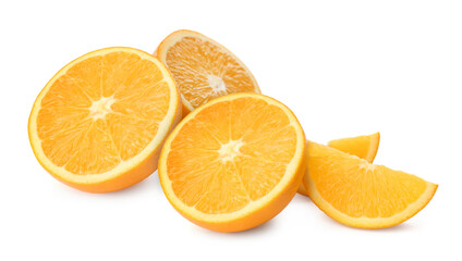 Fresh ripe oranges on white background. Citrus fruit