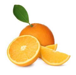 Fresh ripe oranges on white background. Citrus fruit