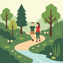 A couple walking through a forest