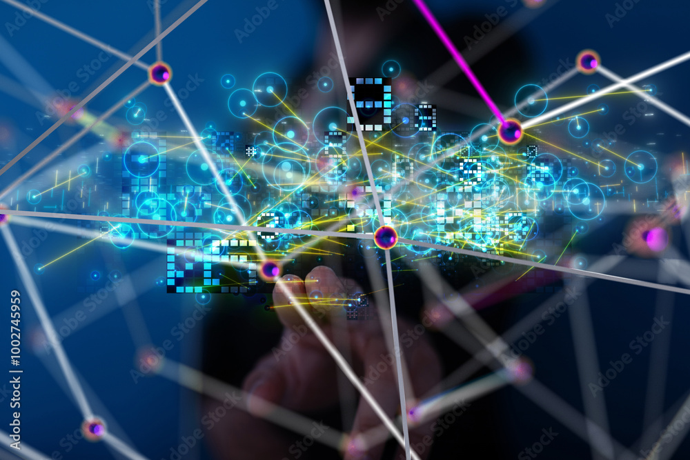 Aufkleber Neural network 3D illustration. Big data and cybersecurity - 3d