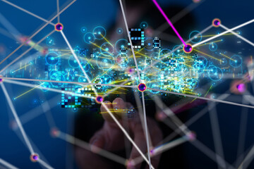 Neural network 3D illustration. Big data and cybersecurity - 3d