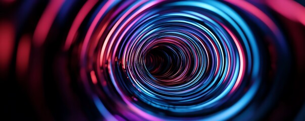 Fototapeta premium Cyberpunk tunnel with holographic projections, neon blue and purple lights, dark mood, Abstract tunnel background, Cyberpunk concept