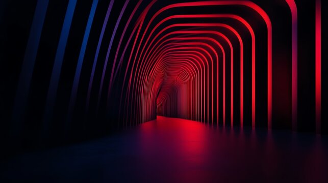 Dark abstract tunnel with neon accents, shadows, and glowing streaks, Abstract tunnel background, Dark neon theme