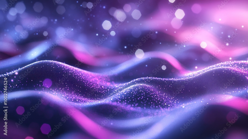 Poster abstract purple and blue wavy background with bokeh effect.