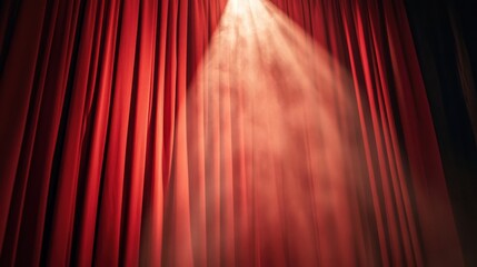 Vibrant Red Theater Curtains with Spotlight for Dramatic Performances