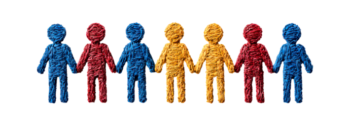 Colorful stick figures stand isolate on transparent background, png, cutout