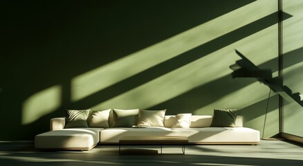 Obraz premium Design of interior home. Minimalistic decoration of a living room.