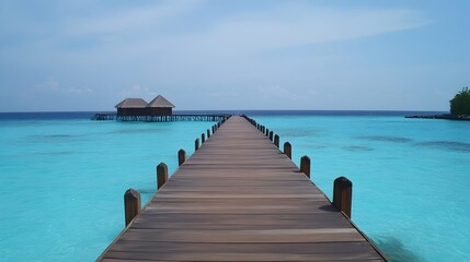 Fototapeta premium Serene Overwater Bungalow on Turquoise Lagoon in Tropical Paradise Destination