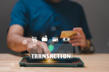 People shopping online using tablet concept. Person engages in an online transaction using smartphone, various payment options image emphasizes convenience, security in digital financial interactions