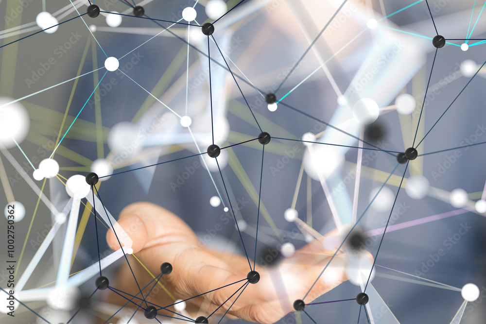 Aufkleber network holding in hand 3d connection data