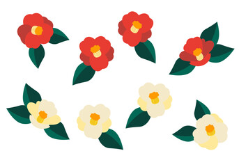 紅白の椿　ベクターイラストセット