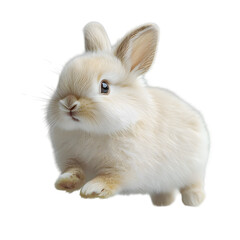 Fototapeta premium Closeup portrait of an adorable and fluffy white rabbit with soft,delicate fur and a gentle,calm gaze. The rabbit appears innocent,charming and serene.