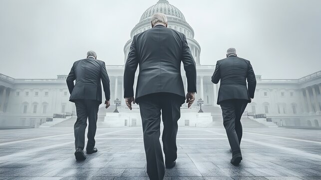Group of professional politicians walking towards the US Capitol building in Washington DC