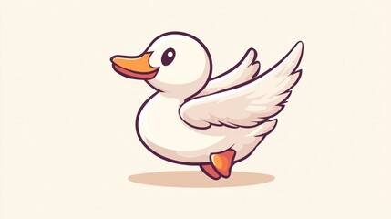 Fototapeta premium Cute cartoon duck flying with wings spread.