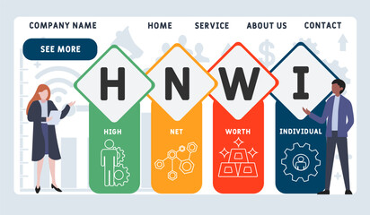 HNWI - High Net-Worth Individual acronym. business concept background. vector illustration concept with keywords and icons. lettering illustration with icons for web banner, flyer, landing