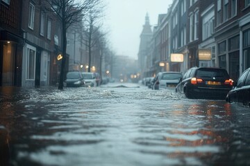 Fototapeta premium Flooded Streets in Coastal City After Heavy Rainfall