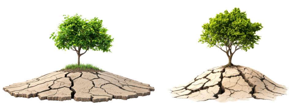 Illustration of two trees on contrasting soil isolate on transparent background, png, cutout