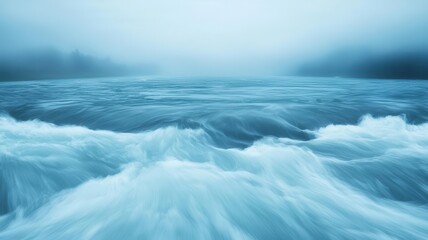 Obraz premium Serene ocean waves emerge from a misty background, creating a calming and tranquil atmosphere.