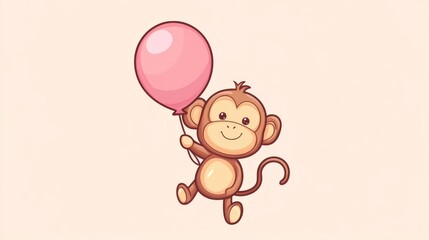 Obraz premium A cartoon monkey holding a pink balloon in his hand.