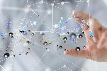 abstract lines with dots over dark background.