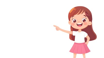 Cheerful Cartoon Girl Pointing Excitedly in Casual Pink Outfit