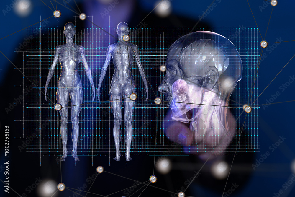 Poster digital medical futuristic interface 3d rendering