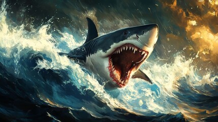 Obraz premium Angry and vicious shark background wallpaper generated by AI