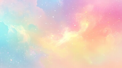 The backdrop features a cool color theme with gradients, crystals, and glowing stars
