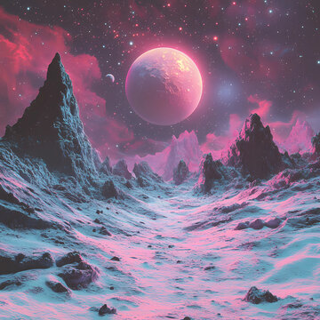 spacescape art: Asteroid Field in a Synthwave Style: A Spacescape Art Piece