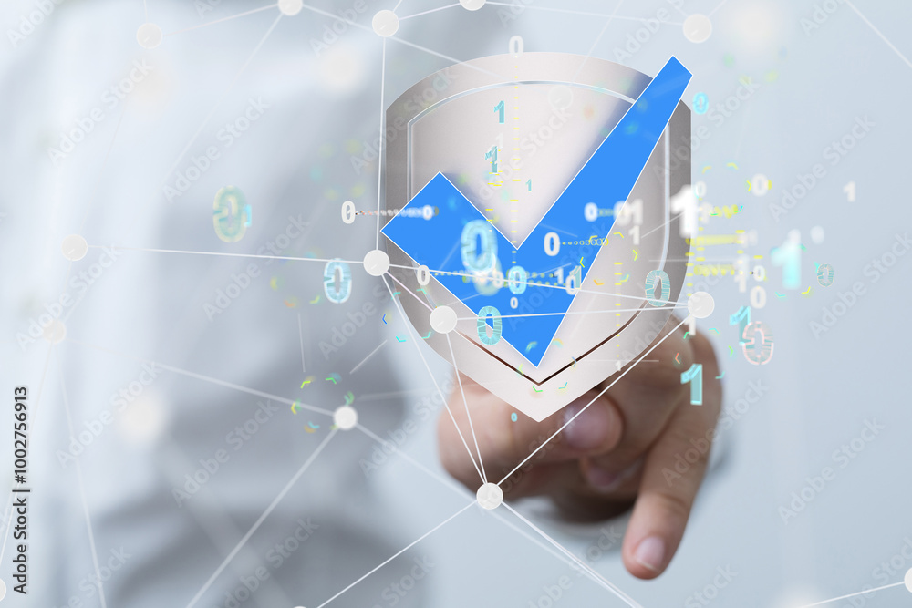 Poster Information technology protected with firewall, secure access and encryption against cyber