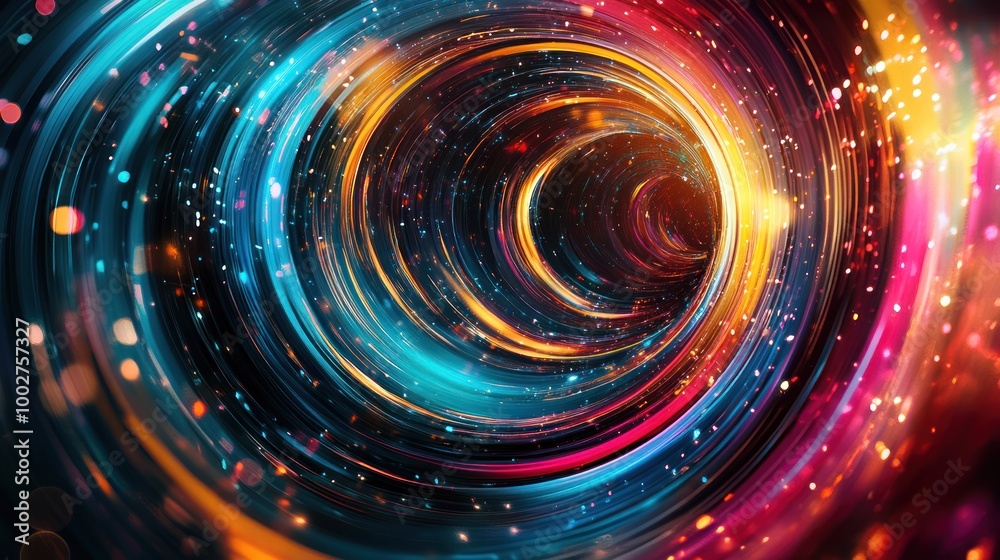 Wall mural abstract colorful tunnel with light trails and bokeh.