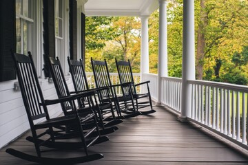 Casual Southern porch with black rocking chairs