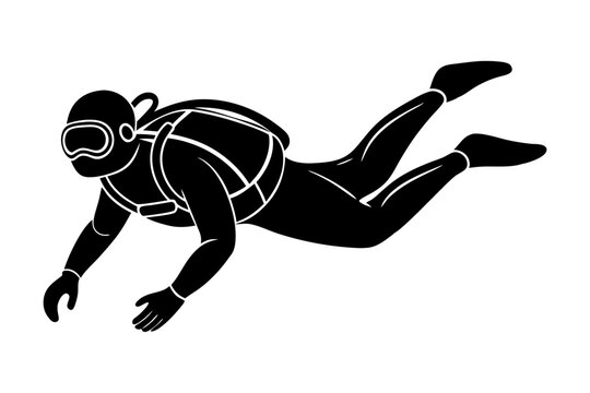 black diver swimming underwater clip art preview
