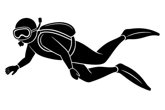 black scuba diver swimming underwater clip art preview