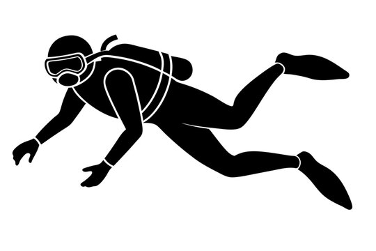 black scuba diver swimming underwater clip art preview