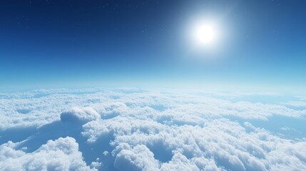 A breathtaking skyscape above the clouds, with a rich blue sky
