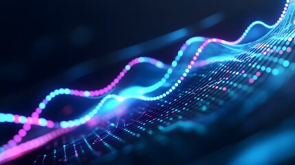 Vibrant Glowing Digital Waves and Particles in Abstract Futuristic Background