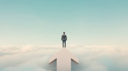 Obraz premium Conceptual image of a leader standing on top of a large arrow, pointing forward, symbolizing business progress and leadership