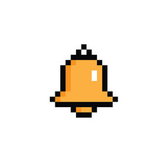 pixel Bell icon. Vector pixel art Bell 8 bit logo for game