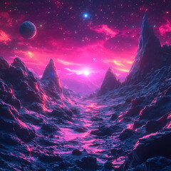 Fototapeta premium spacescape art: Asteroid Field in a Synthwave Style: A Spacescape Art Piece