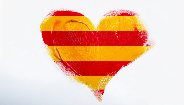 Paint stain in the shape of a heart with the colours of the flag of Catalonia.