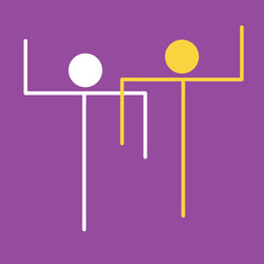 Line drawing outline men illustration on purple background