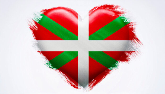 Paint stain in the shape of a heart with the colours of the Basque flag.