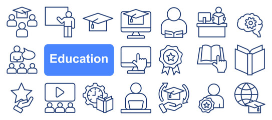 Education, seminar, online learning, webinar editable stroke