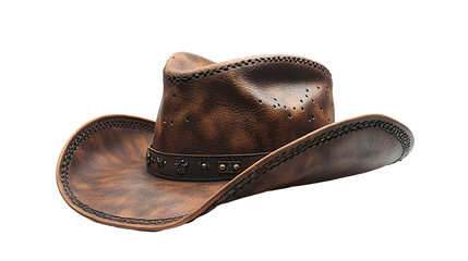 Weathered and Worn Leather Cowboy Hat with Vintage Rustic Textured Design,Evoking the Classic Western Style and Heritage