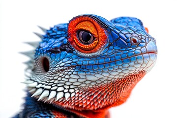 Obraz premium A close up of a blue and red lizard's face