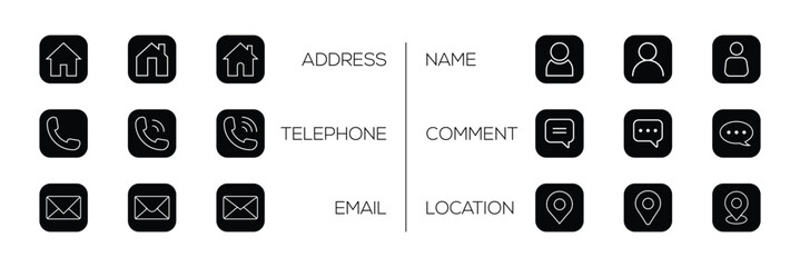 Web icon set. Contact us icon. Communication contact information icon. Business card icon set.