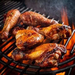 barbecue and fry chicken wings and chicken legs 