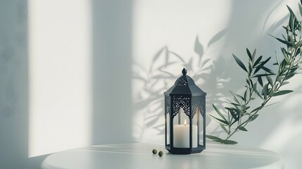 Cozy Lantern Casting Serene Shadows on Peaceful Nature-Inspired Setting